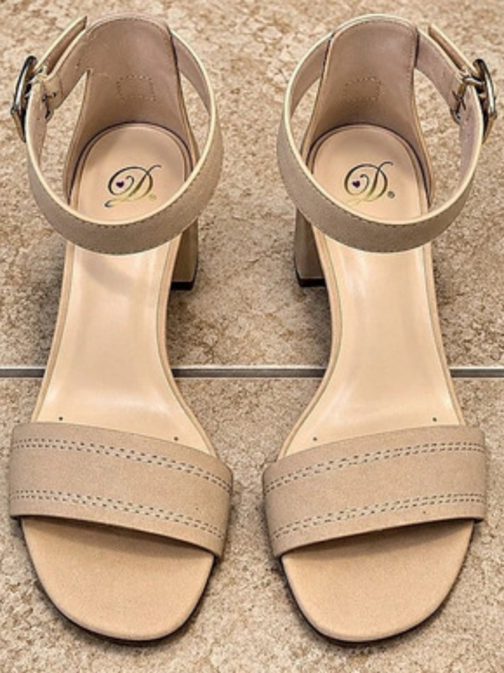 Beige Block Heel Sandals